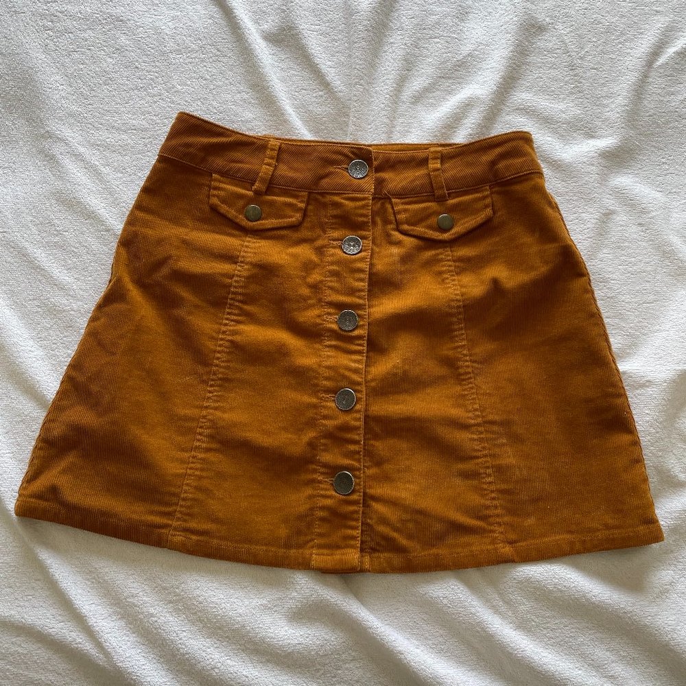 Camel Corduroy Button Skirt